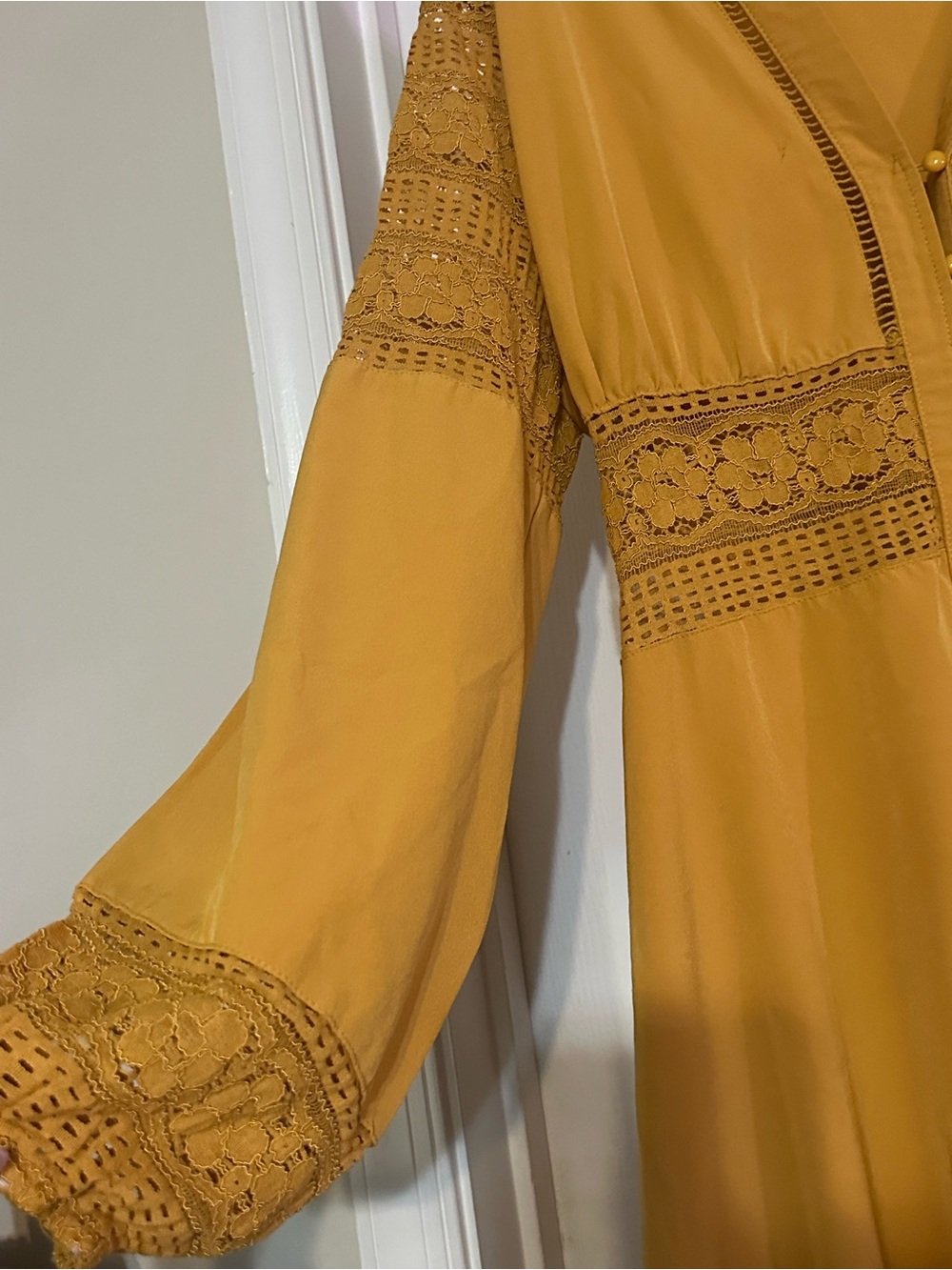 BLOOMCHIC Mustard Yellow Lace Fall Boho Maxi Dress Size 14 - Picture 4 of 8